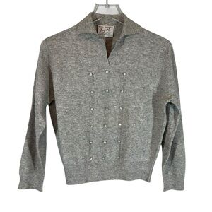 VINTAGE IMPORT Women's 40 Grey Polo Style Collared  Sweater With Button Details
